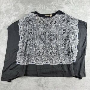 Art And Soul Poncho Top Womens 1X Black White Patterned Boxy Flowy Loose Boho‎